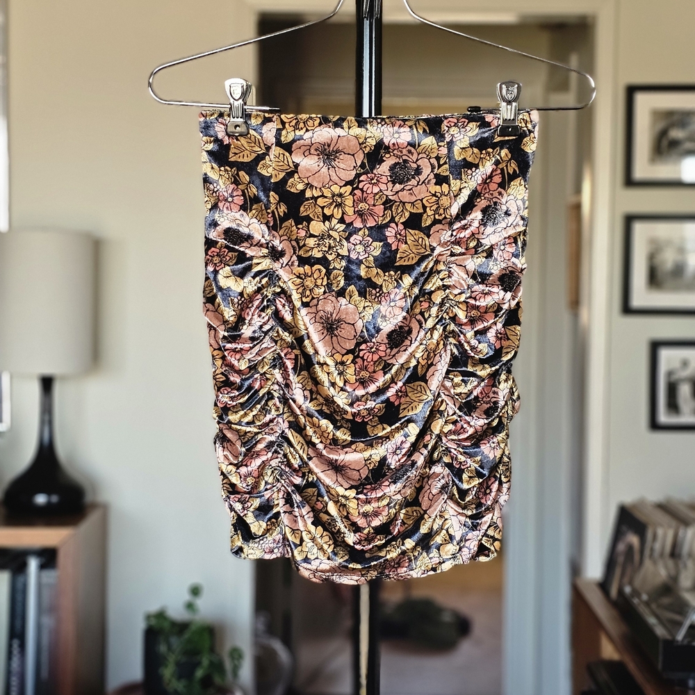 Free People Floral Mini Skirt - Black and Pink